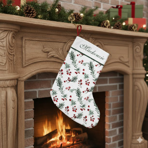 Elegant Red and Green Botanical Christmas Custom Small Christmas Stocking