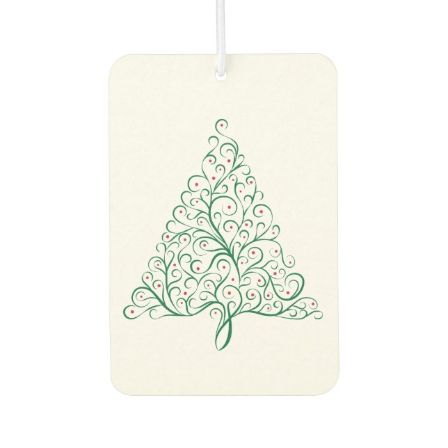 Elegant Red and Green Calligraphy Christmas Tree Car Air Freshener (Front)
