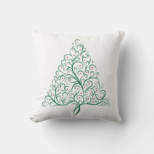Elegant Red and Green Calligraphy Christmas Tree Cushion