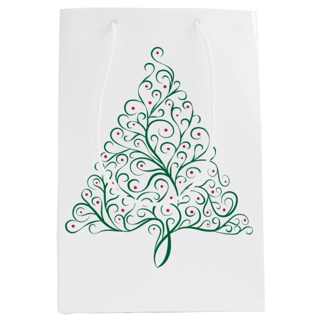 Elegant Red and Green Calligraphy Christmas Tree Medium Gift Bag (Front)