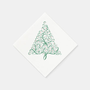 Elegant Red and Green Calligraphy Christmas Tree Napkin