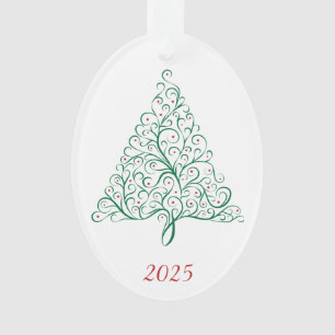 Elegant Red and Green Calligraphy Christmas Tree Ornament