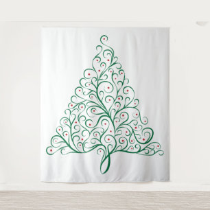 Elegant Red and Green Calligraphy Christmas Tree Tapestry