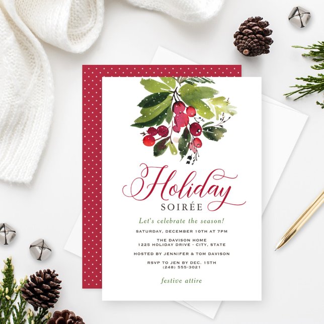 Elegant Red and Green Christmas Holiday Soirée Invitation (Creator Uploaded)