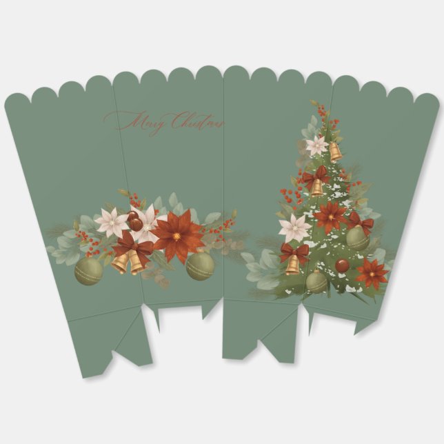 Elegant Red and green Floral Christmas Favour Box (Unfolded)