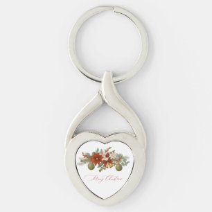 Elegant Red and green Floral Christmas Key Ring
