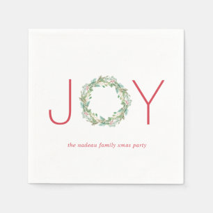 Elegant Red and Green Joy Wreath Christmas Party Napkin