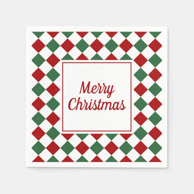 Elegant Red And Green Merry Christmas Napkin (Front)