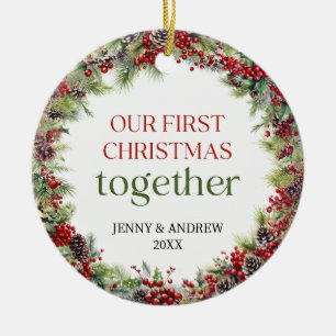 Elegant red and green Our First Christmas Ceramic Tree Decoration