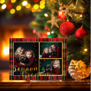  Elegant  Red and Green Plaid Photo Christmas Holiday Card