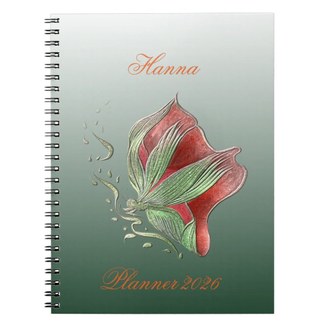 Elegant Red and Green Spiral Notebook (Front)