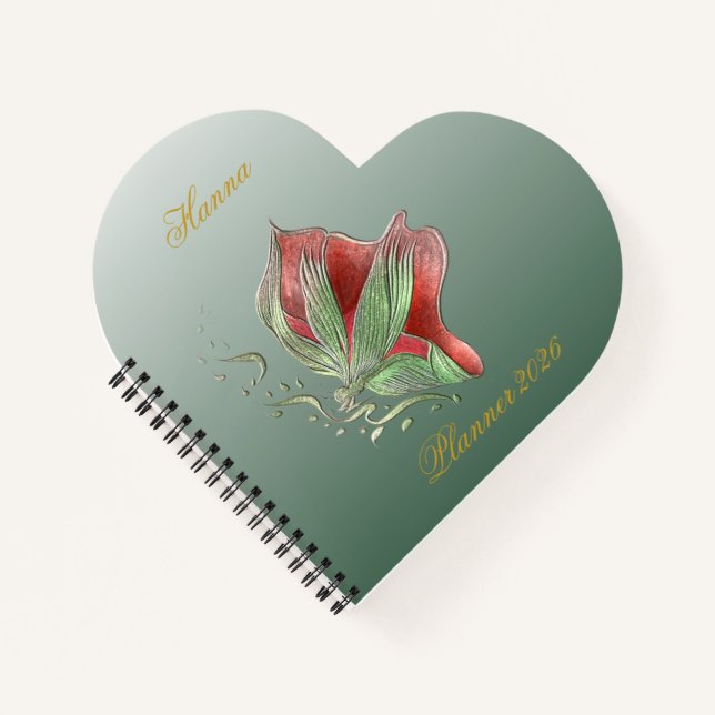 Elegant Red and Green Spiral Notebook (Front)