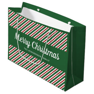 Elegant Red And Green Stripes Christmas Large Gift Bag