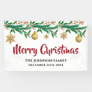 Elegant Red and Green Winter Sprigs Christmas Banner