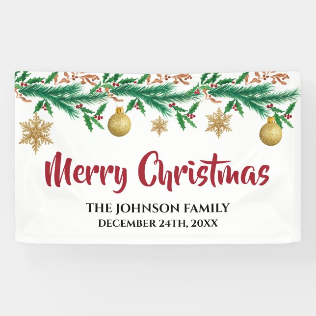 Elegant Red and Green Winter Sprigs Christmas Banner (Horizontal)