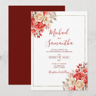 Elegant Red and Ivory Rose Wedding Invitation