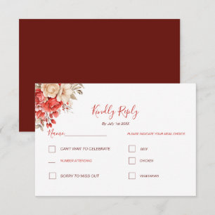Elegant Red and Ivory Rose Wedding RSVP Card