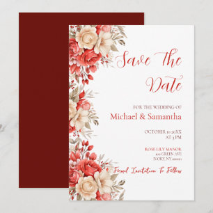 Elegant Red and Ivory Rose Wedding Save The Date