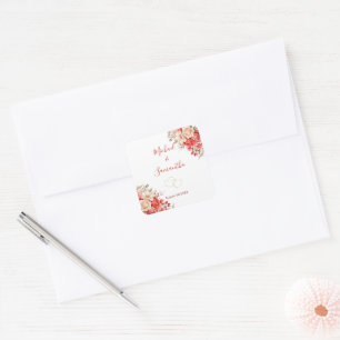Elegant Red and Ivory Rose Wedding Square Sticker
