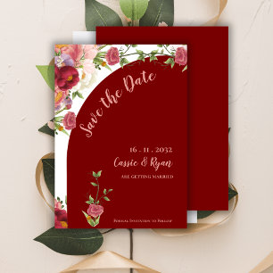 Elegant Red and Peach Floral Arch Save the Date