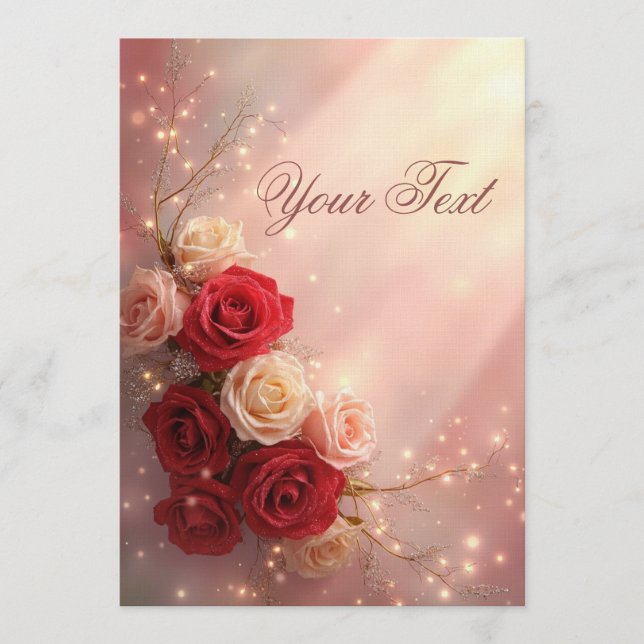 Elegant Red and Pink Fantasy Wedding Roses Invitation (Front)