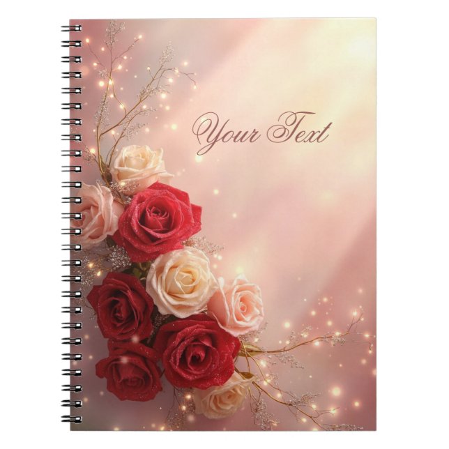 Elegant Red and Pink Fantasy Wedding Roses Notebook (Front)