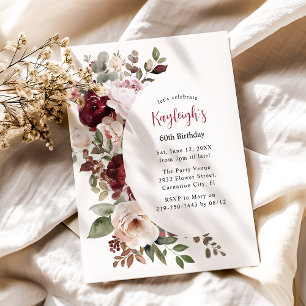 Elegant Red and Pink Floral Birthday Holiday Card