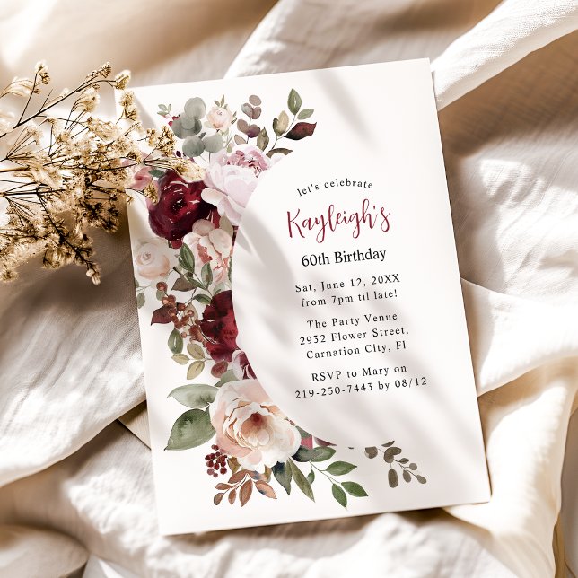 Elegant Red and Pink Floral Birthday Holiday Card (Creator Uploaded)