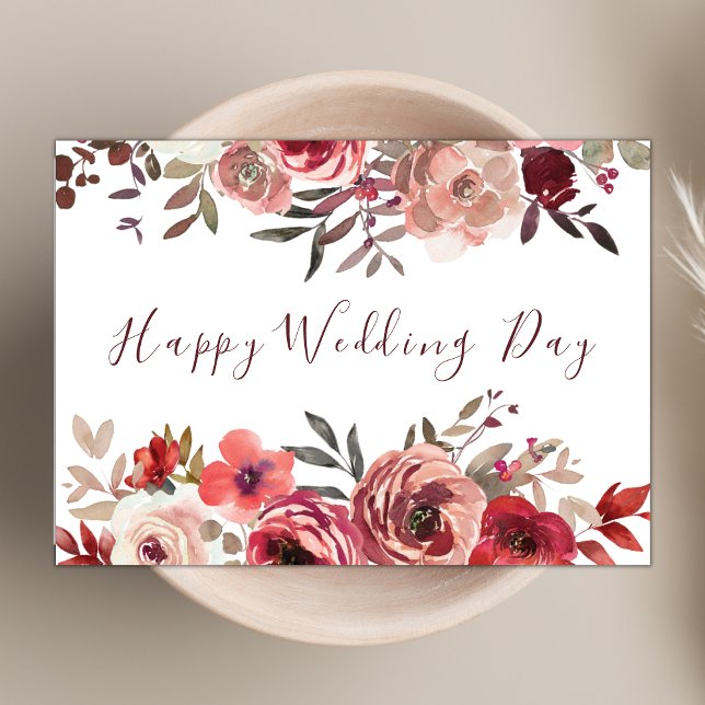 Elegant Red and Pink Floral Chic Happy Wedding Day Card (Creator Uploaded)