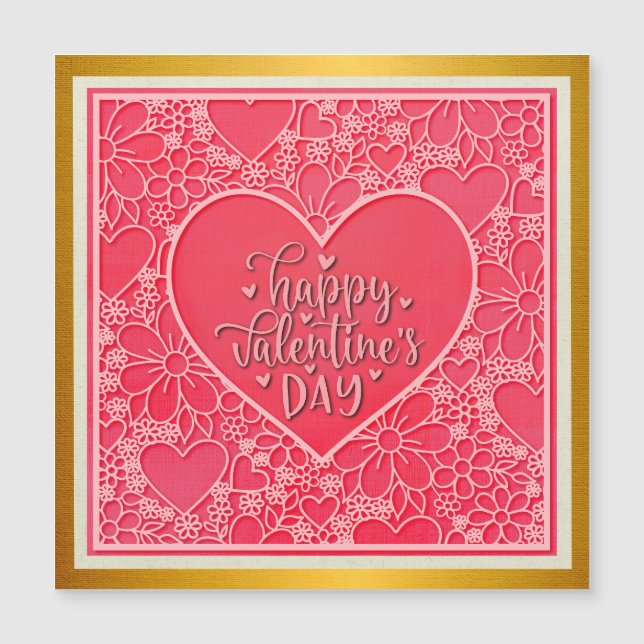 Elegant Red and Pink Floral Hearts Valentine's Day (Front)