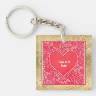 Elegant Red and Pink Floral Hearts Valentine's Day Key Ring