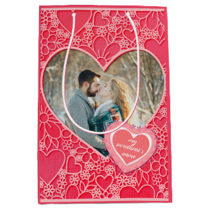 Elegant Red and Pink Floral Hearts Valentine's Day Medium Gift Bag