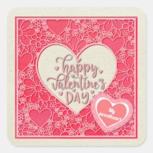 Elegant Red and Pink Floral Hearts Valentine's Day Square Sticker