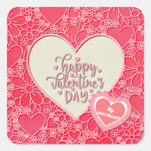 Elegant Red and Pink Floral Hearts Valentine's Day Square Sticker