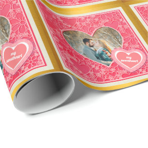 Elegant Red and Pink Floral Hearts Valentine's Day Wrapping Paper