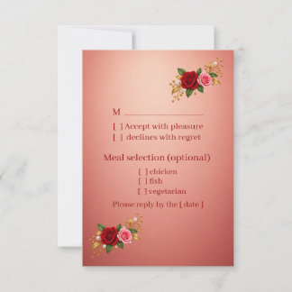 Elegant Red and Pink Floral Wedding RSVP Enclosure Card