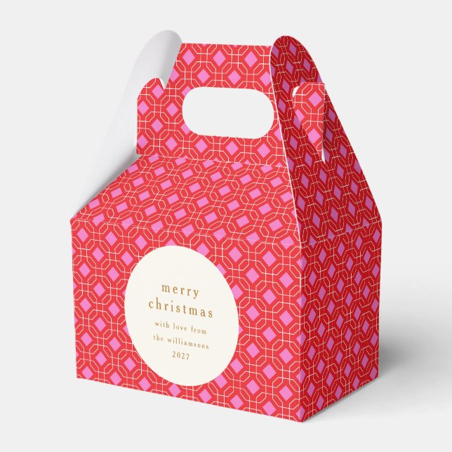 Elegant Red and Pink Geometric Custom Name Favour Box (Front Side)