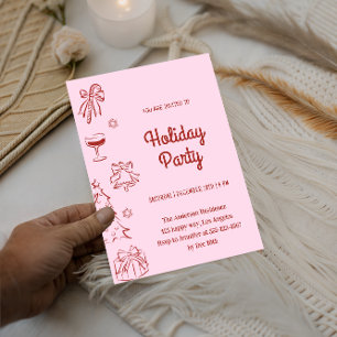 Elegant Red and Pink Holiday Christmas Party Invitation