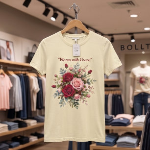 Elegant Red and Pink Rose Bouquet Floral T-Shirt