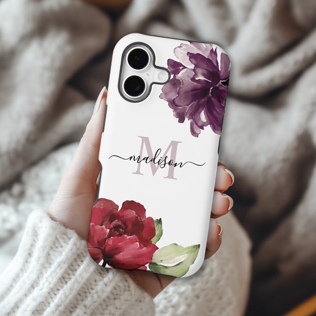 Elegant Red and Plum Watercolor Floral Monogram (Creator Uploaded)