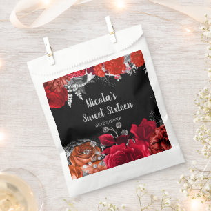 Elegant Red and Silver Flowers Sweet Sixteen Favour Bags