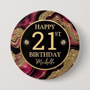 Elegant Red and Silver Glitter Agate Birthday 7.5 Cm Round Badge