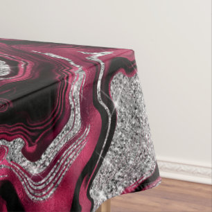 Elegant Red and Silver Glitter Agate Pattern Tablecloth