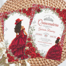 Elegant Red and Silver Watercolor Quinceañera 