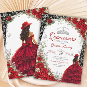 Elegant Red and Silver Watercolor Quinceañera Invitation