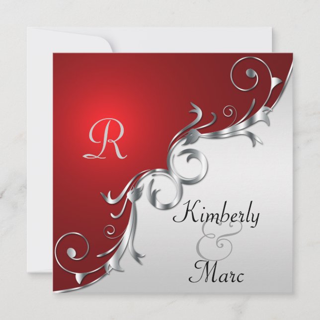 Elegant Red and Silver Wedding Invitation (Front)