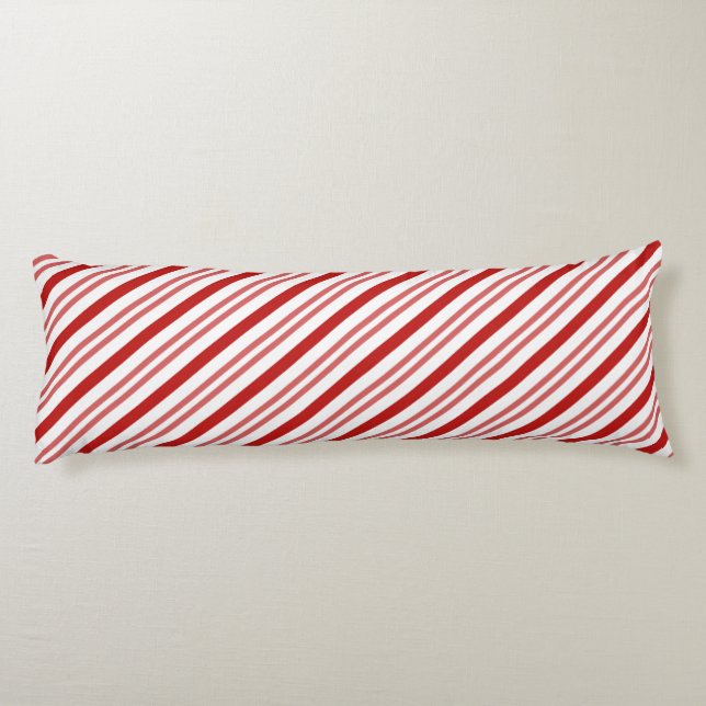 Elegant Red and White Candy Cane Christmas Stripes Body Cushion (Back)