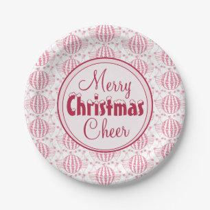 Elegant Red and White Christmas Cheer Paper Plate
