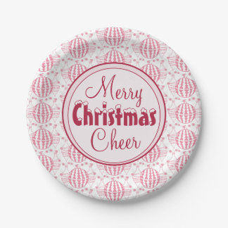  Elegant Red and White Christmas Cheer Paper Plate