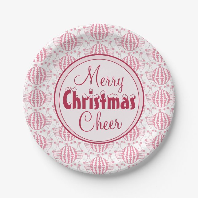  Elegant Red and White Christmas Cheer Paper Plate (Front)